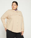 Ava Cotton Jersey Button-Down Shirt - Barley thumbnail 2