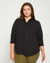 Ava Cotton Jersey Button-Down Shirt - Black thumbnail 1