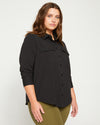 Ava Cotton Jersey Button-Down Shirt - Black thumbnail 2