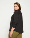 Ava Cotton Jersey Button-Down Shirt - Black thumbnail 3