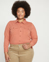 Ava Cotton Jersey Button-Down Shirt - Earthen Red thumbnail 0