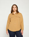 Ava Cotton Jersey Button-Down Shirt - Vintage Khaki thumbnail 0