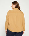 Ava Cotton Jersey Button-Down Shirt - Vintage Khaki thumbnail 3