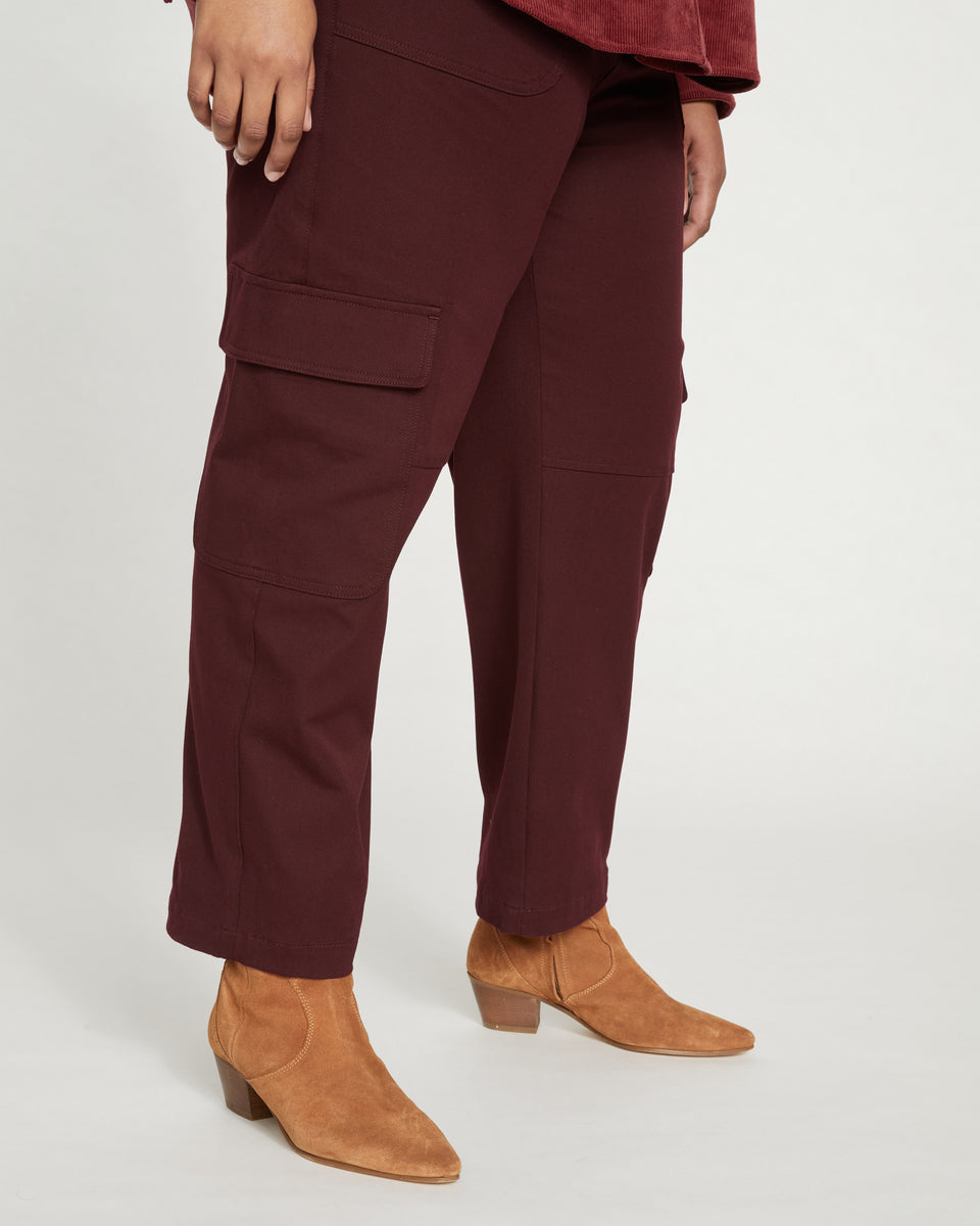 Karlee Stretch Cotton Twill Cargo Pants - Black Cherry Zoom image 1