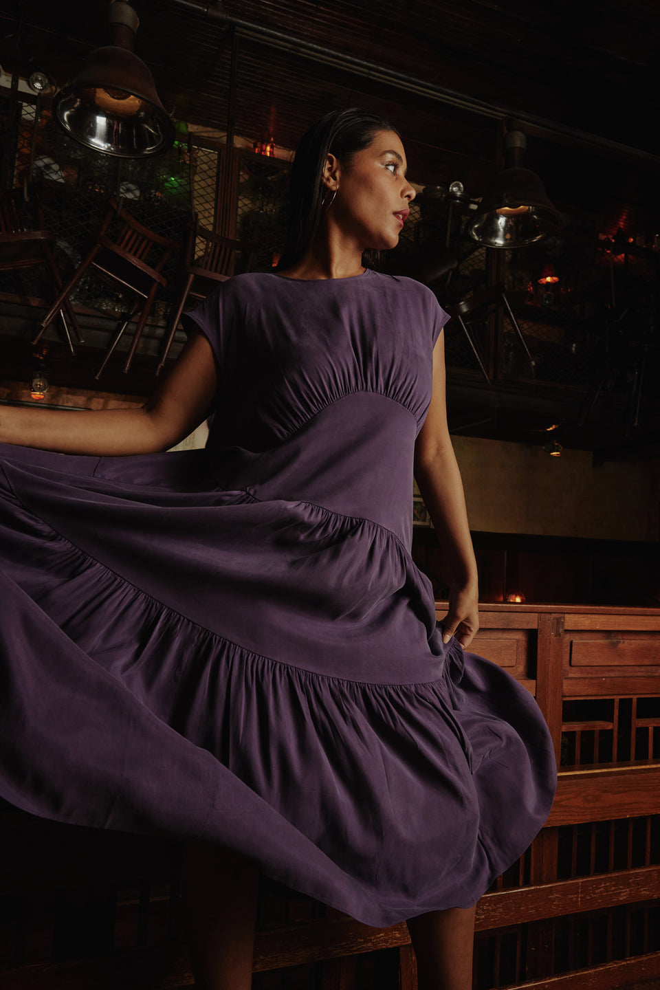 Paloma Tiered Cupro Dress - Potion Purple Zoom image 0