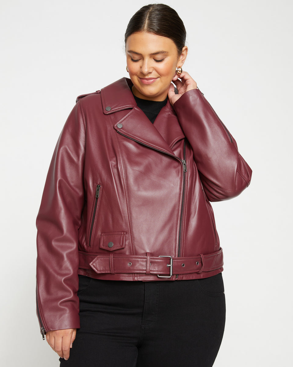 Leeron Leather Moto Jacket - Sangria Zoom image 1