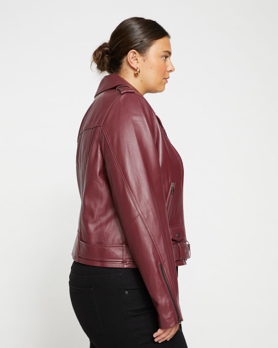 Leeron Leather Moto Jacket - Sangria Zoom image 2