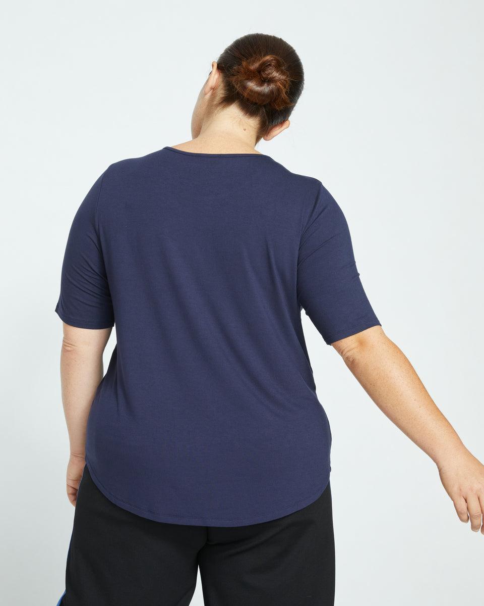 Lily Liquid Jersey Crew Neck Stovepipe Tee - Midnight Zoom image 3