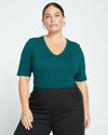 Lily Liquid Jersey V-Neck Stovepipe Tee - Forest Green thumbnail 1