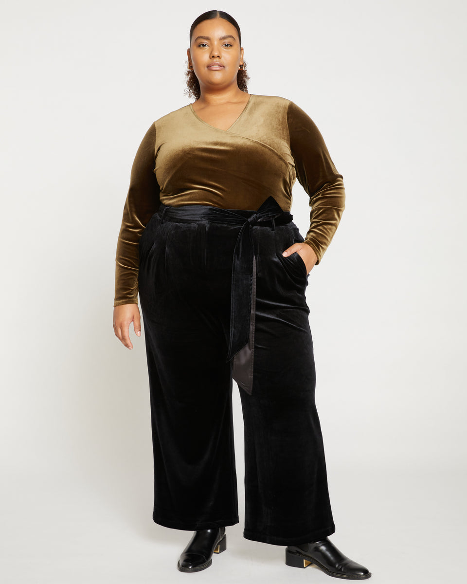 Luxe Belted Velvet Pant - Black Zoom image 0