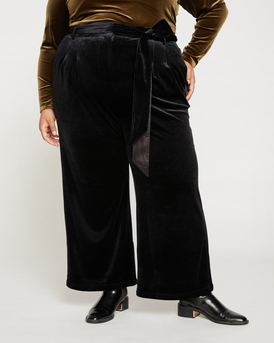 Luxe Belted Velvet Pant - Black Zoom image 1