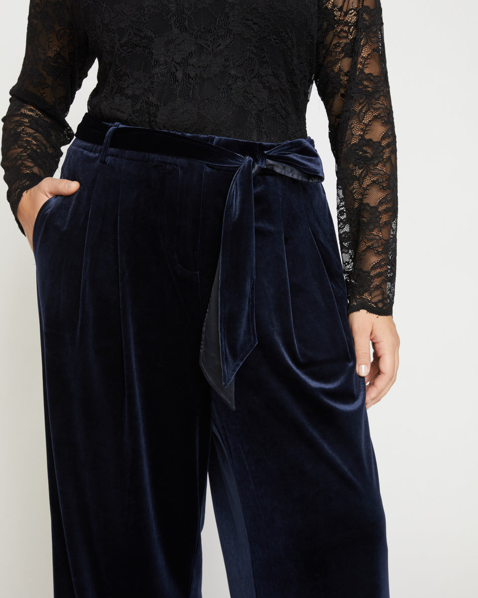 Luxe Belted Velvet Pant - Moonstone Blue Velvet Zoom image 1