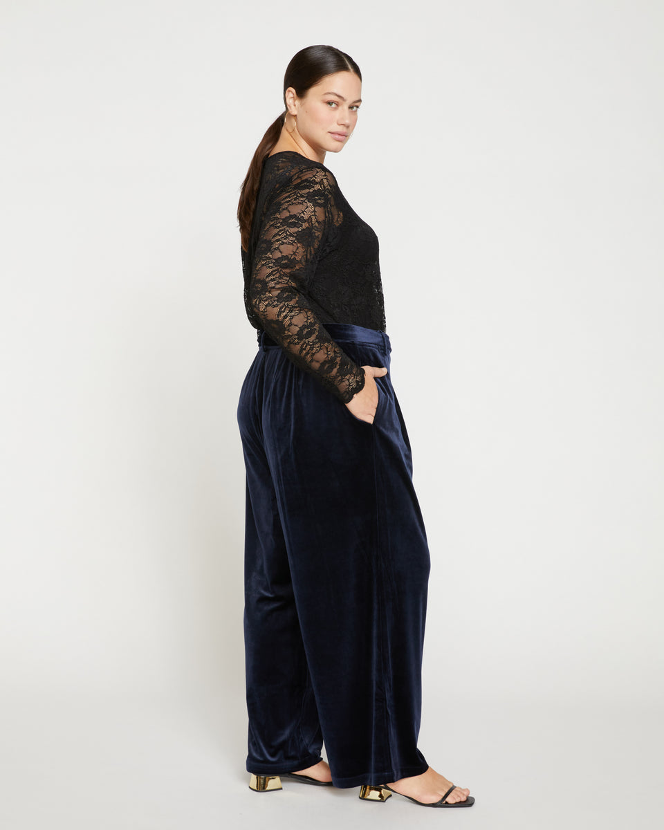 Luxe Belted Velvet Pant - Moonstone Blue Velvet Zoom image 2