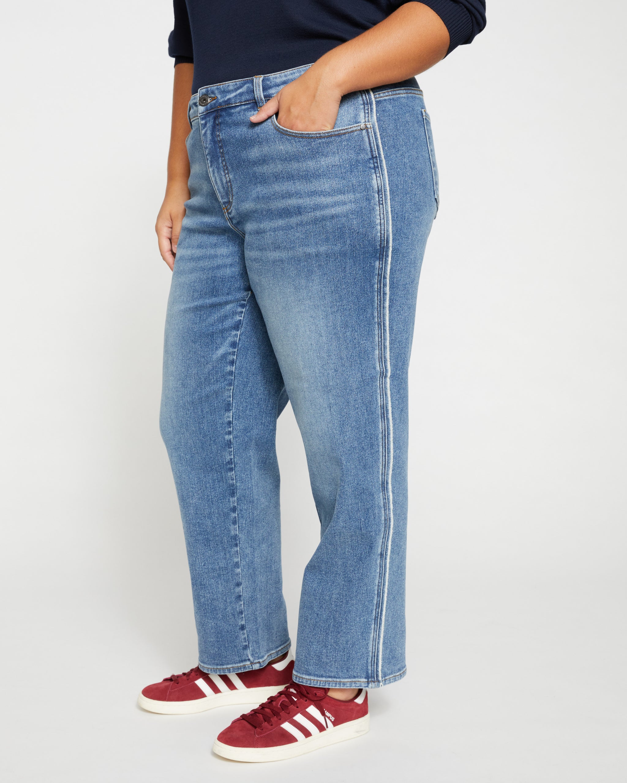 Elliot Mid Rise Tuxedo Stripe Jeans - Montana Blue | Universal Standard