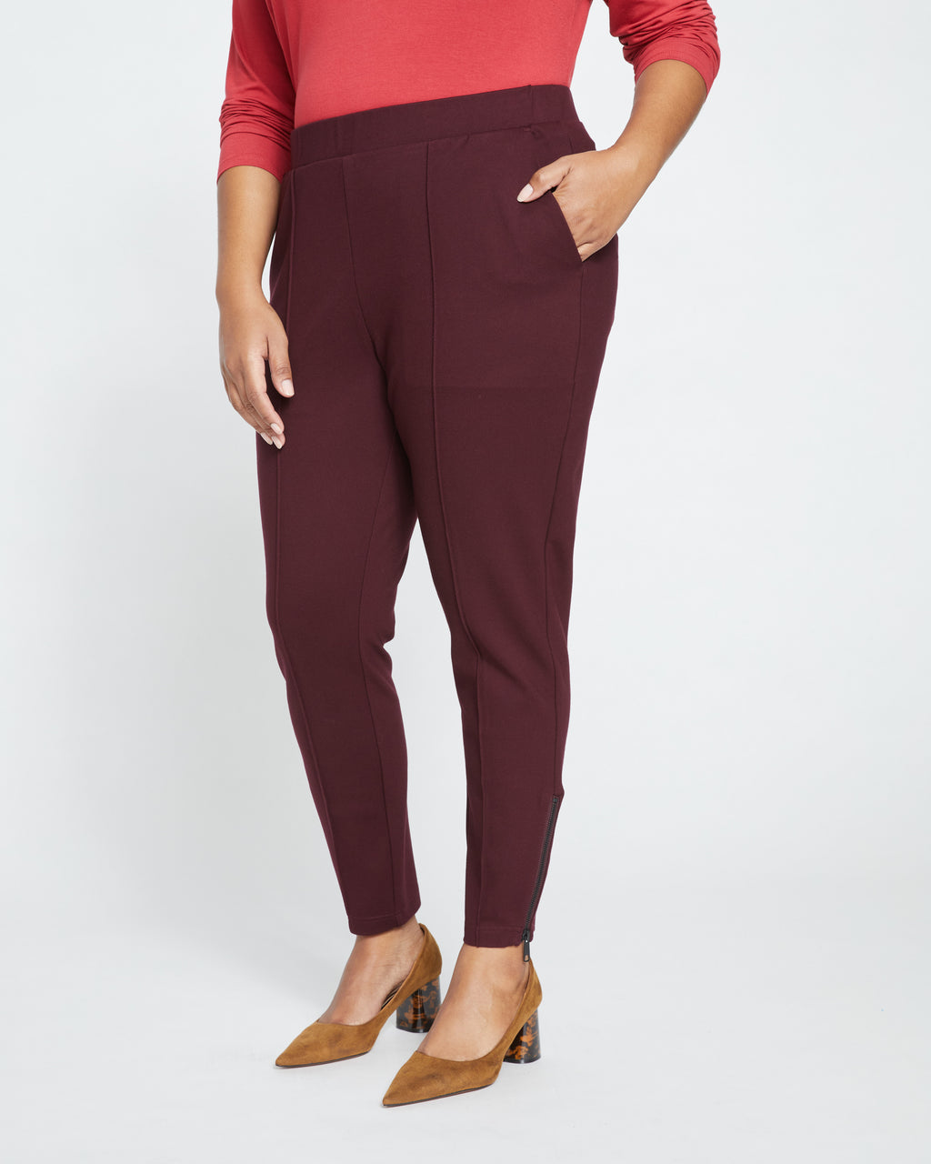 Terra & Sky Women's Plus Size Ponte Pant with Ankle Zipper 