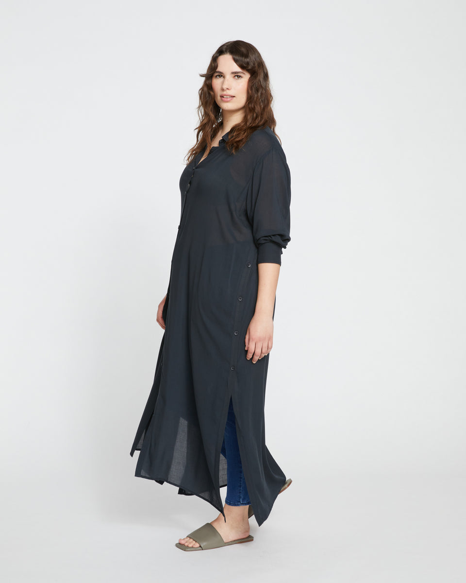 Nailah Button Down Tunic - Black Zoom image 1