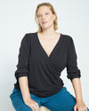 Crepe Jersey Gathered V-Neck Blouse - Black thumbnail 0