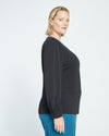 Crepe Jersey Gathered V-Neck Blouse - Black thumbnail 2