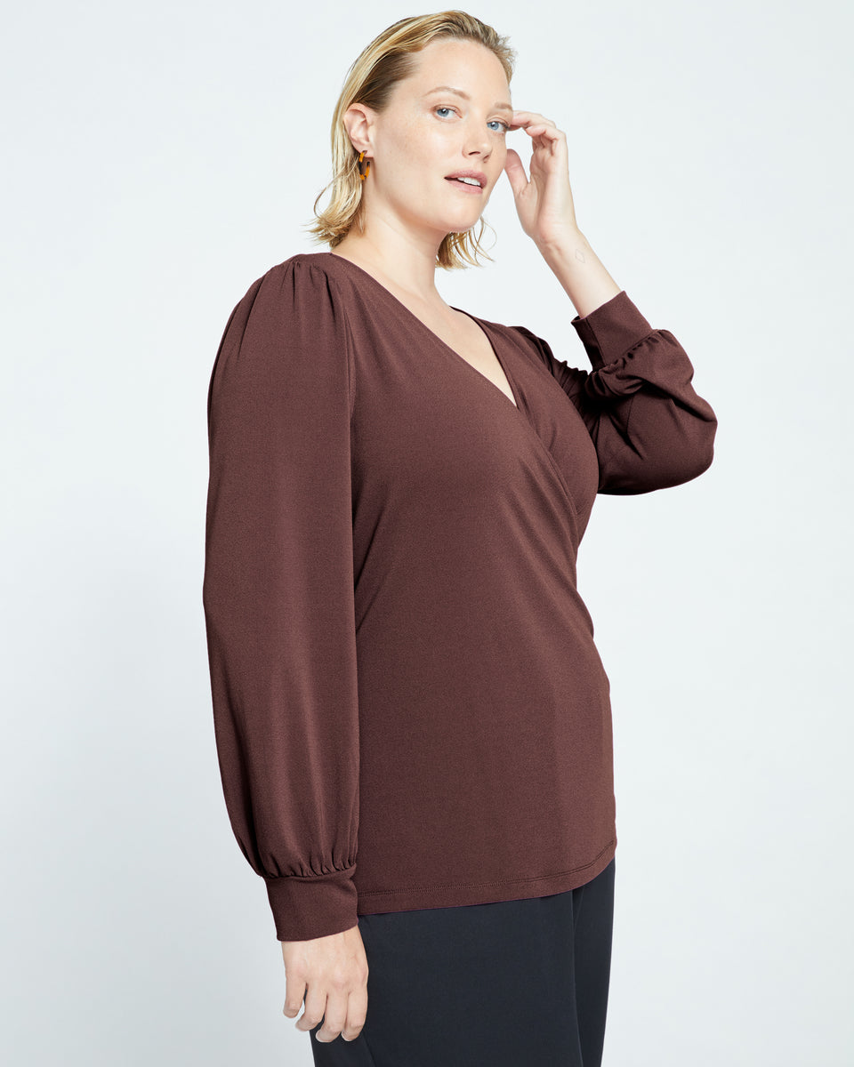 Crepe Jersey Gathered V-Neck Blouse - Brulee Zoom image 1