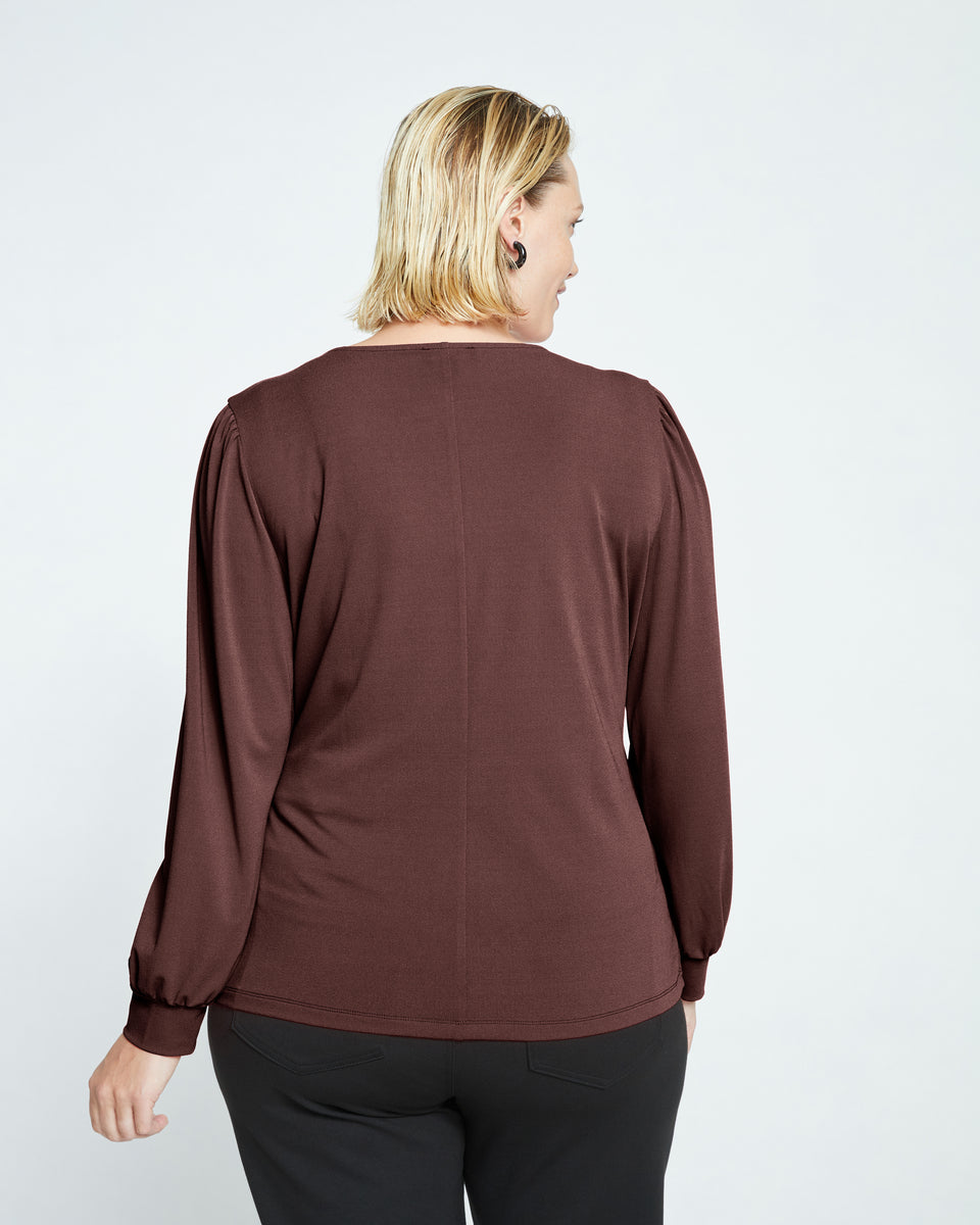 Crepe Jersey Gathered V-Neck Blouse - Brulee Zoom image 2