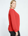 Crepe Jersey Gathered V-Neck Blouse - Vermilion Red thumbnail 2