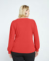 Crepe Jersey Gathered V-Neck Blouse - Vermilion Red thumbnail 3