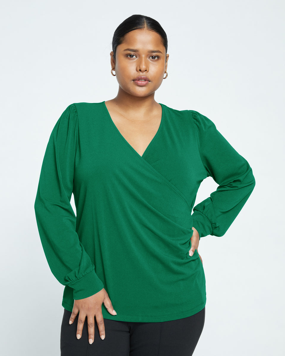 Crepe Jersey Gathered V-Neck Blouse - Jardin Zoom image 1