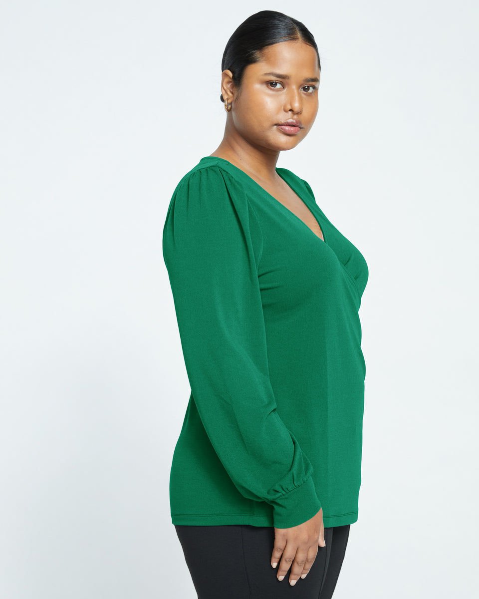 Crepe Jersey Gathered V-Neck Blouse - Jardin Zoom image 2