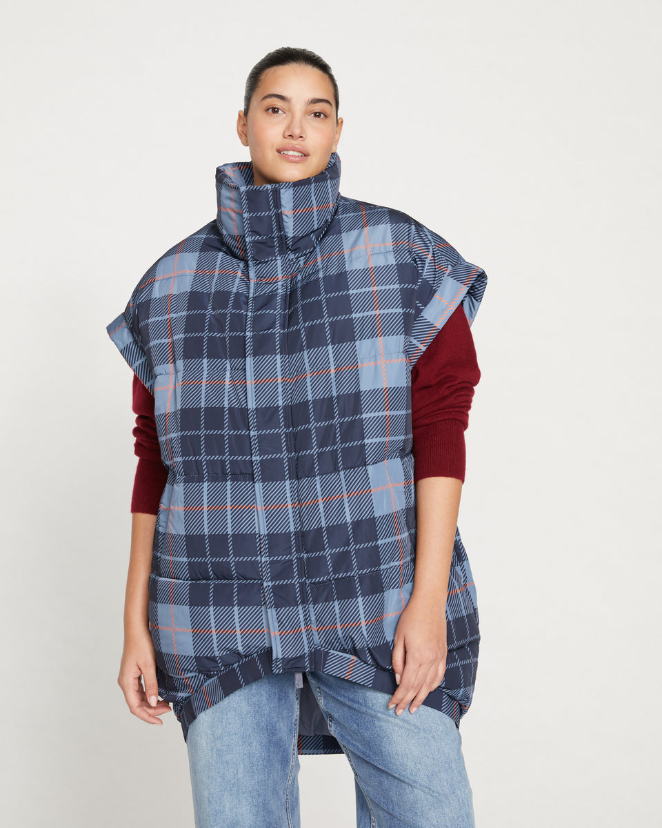 Paparazzi Puffer Vest - Steel Blue Plaid Zoom image 1