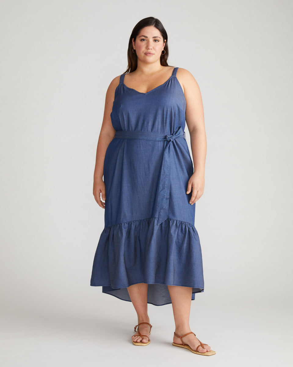 Perfect Tencel Chambray Flutter Hem Dress - Midnight Blue Zoom image 0