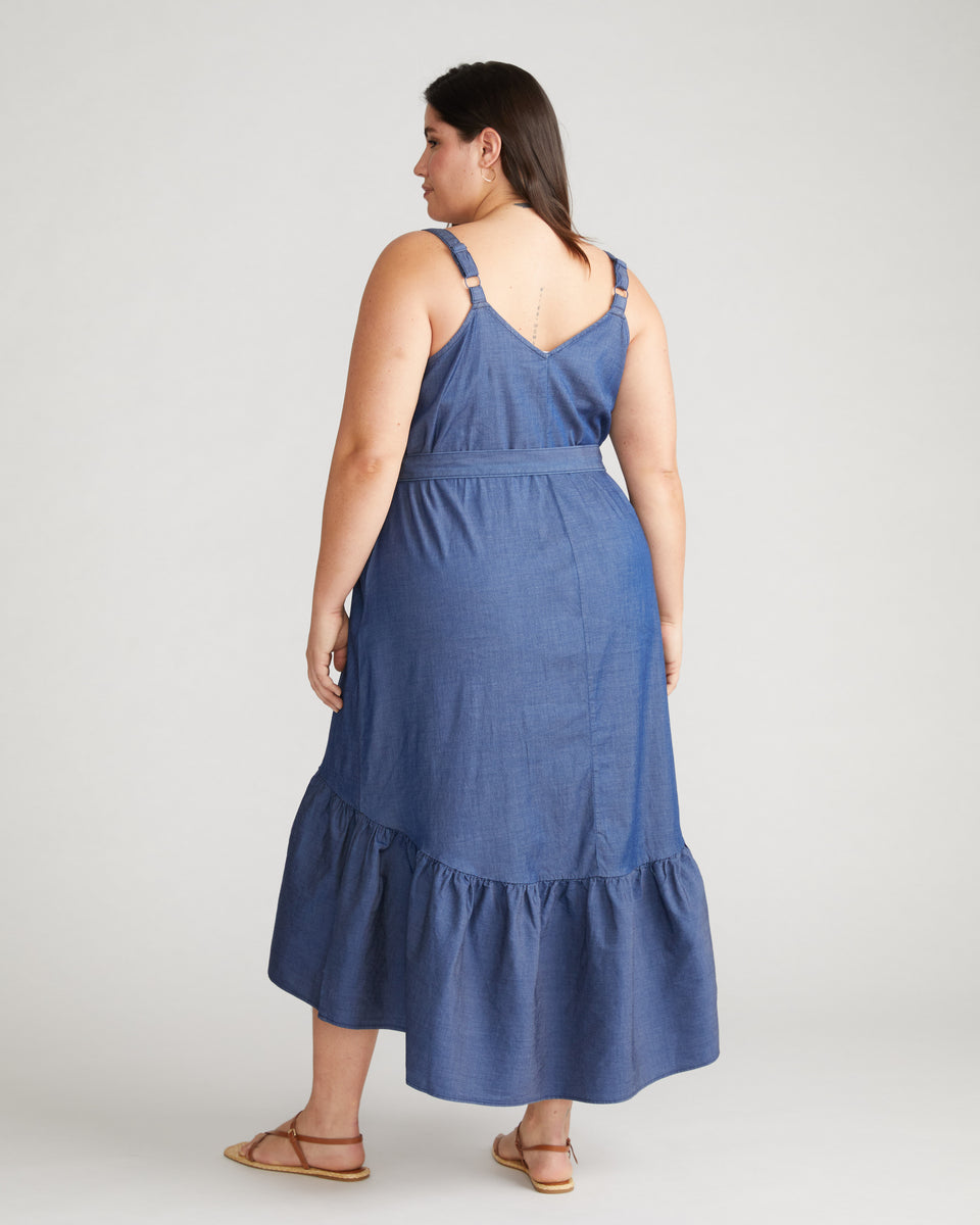 Perfect Tencel Chambray Flutter Hem Dress - Midnight Blue Zoom image 2