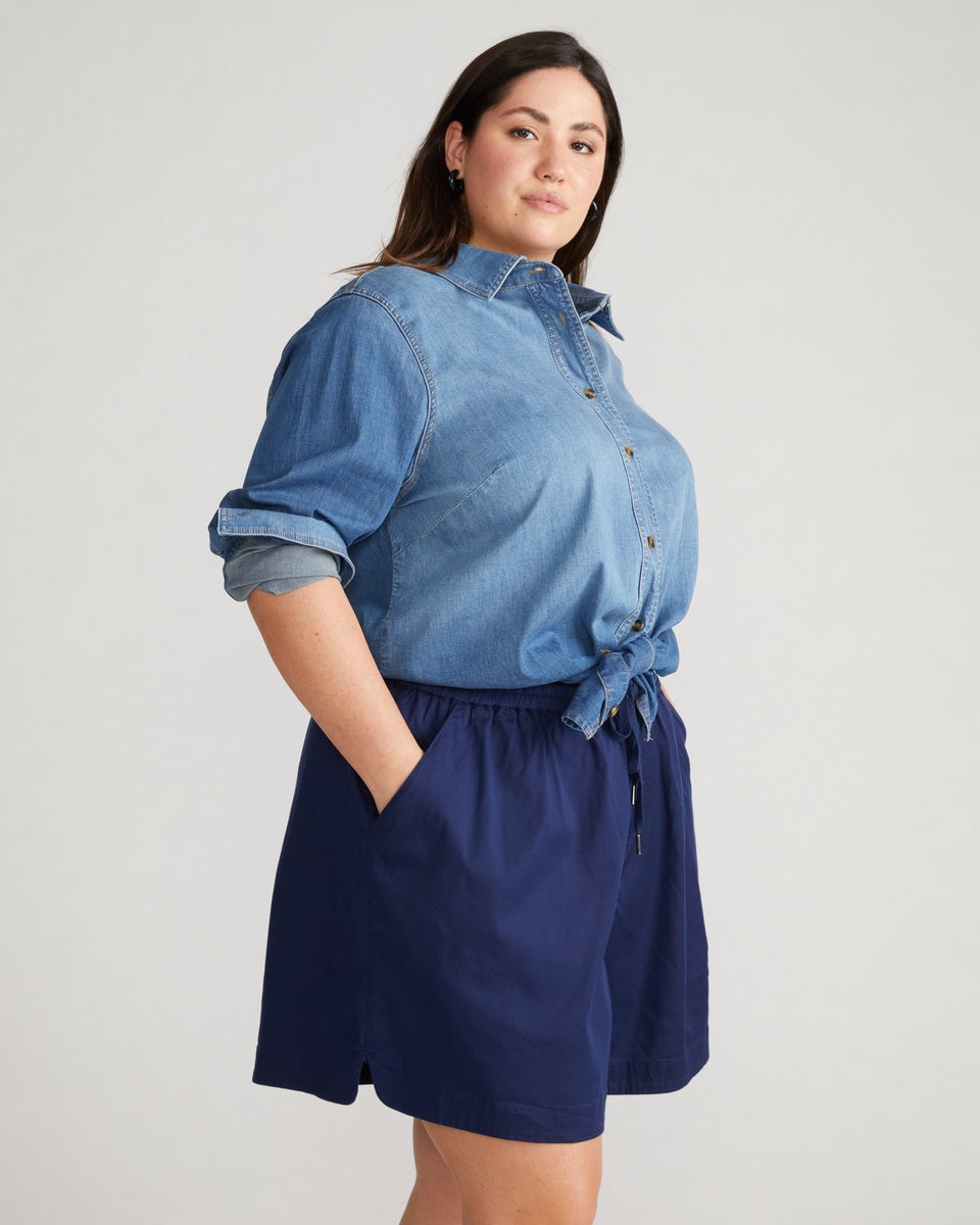 Perfect Tencel Chambray Shorts - Cerulean Zoom image 1