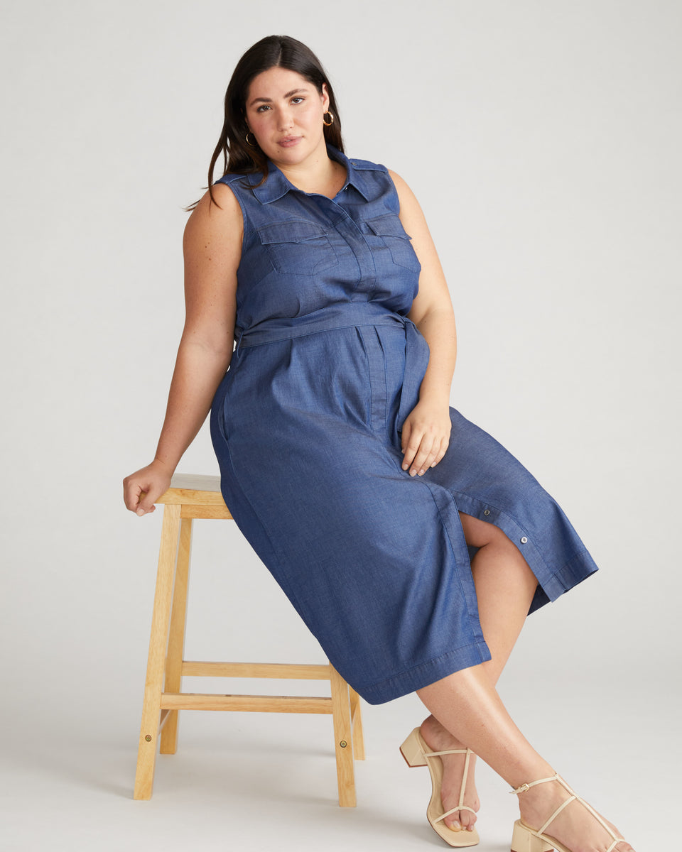 Perfect Tencel Chambray Sleeveless Savannah Shirtdress - Midnight Blue Zoom image 0