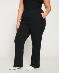 Black Knitted Ribbed Wide Leg Pants
