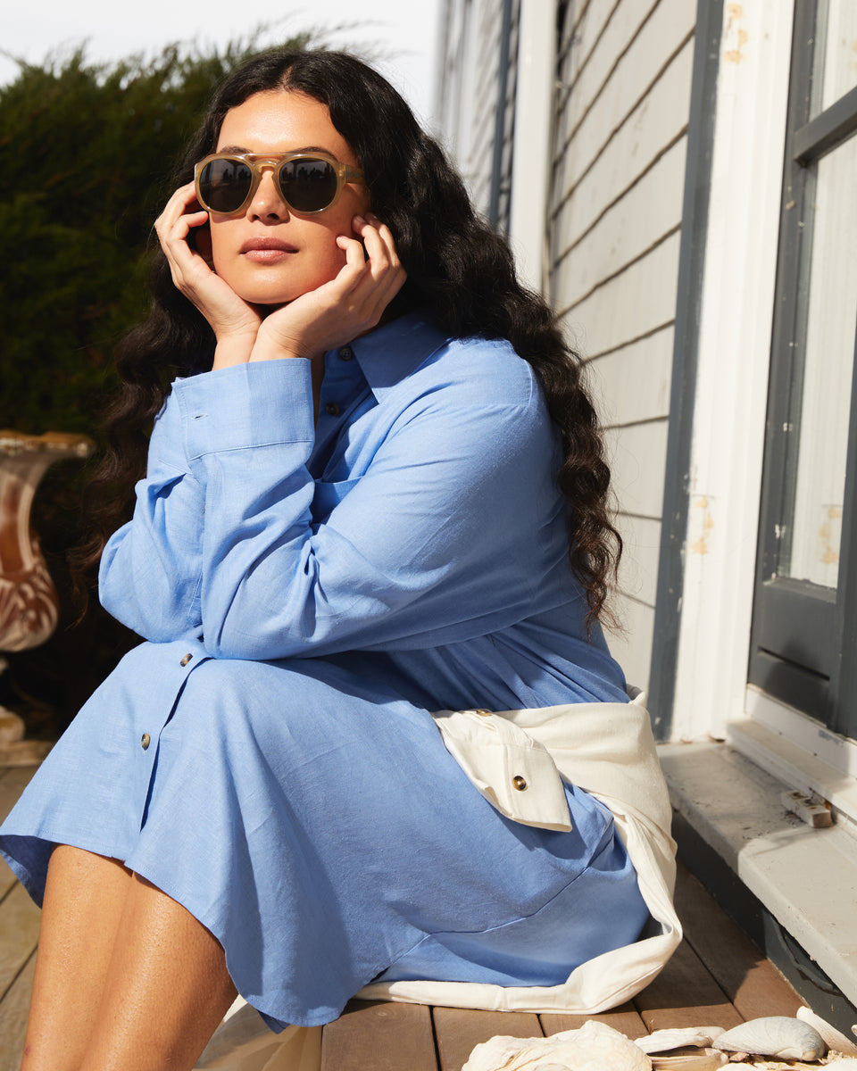 Seaside Linen Shirtdress - Hamptons Hydrangea Zoom image 0