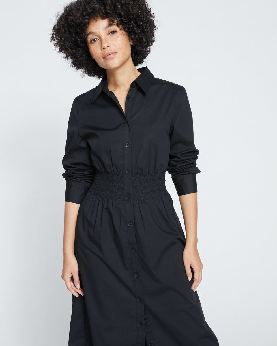 Hamptons Smocked Shirtdress - Black Zoom image 1