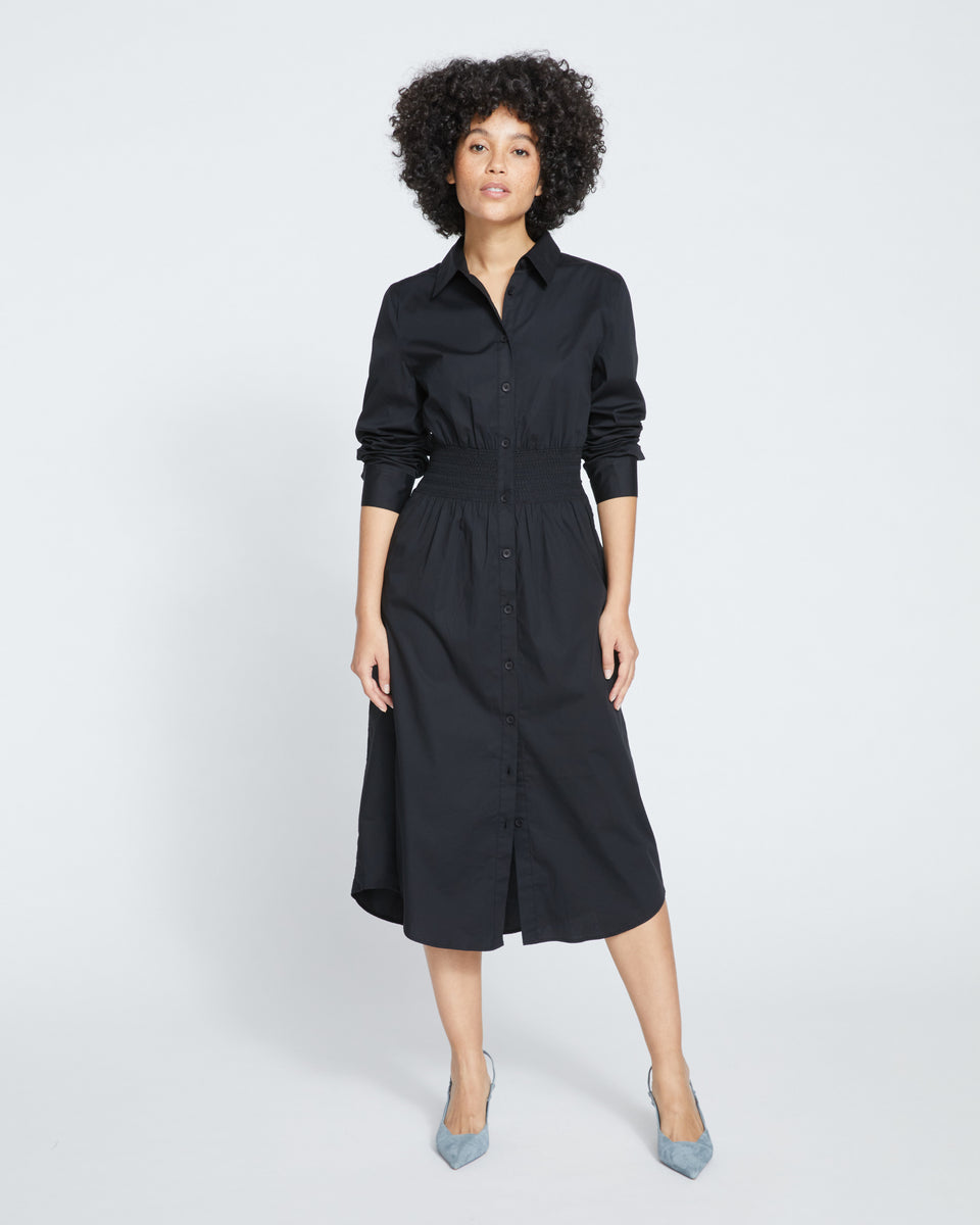 Hamptons Smocked Shirtdress - Black Zoom image 0