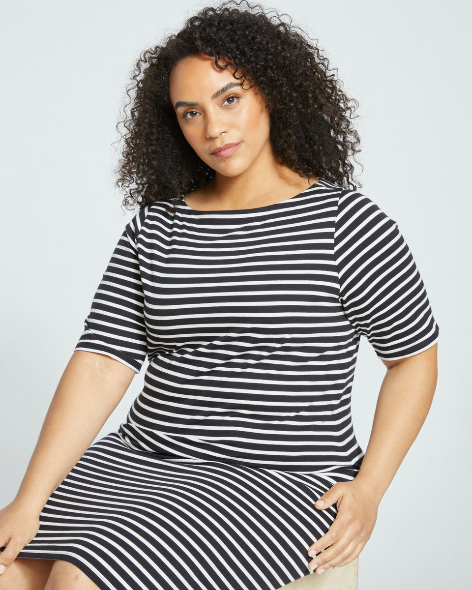 Belle Breton-Stripe Compact Jersey Dress - Black/White Zoom image 0