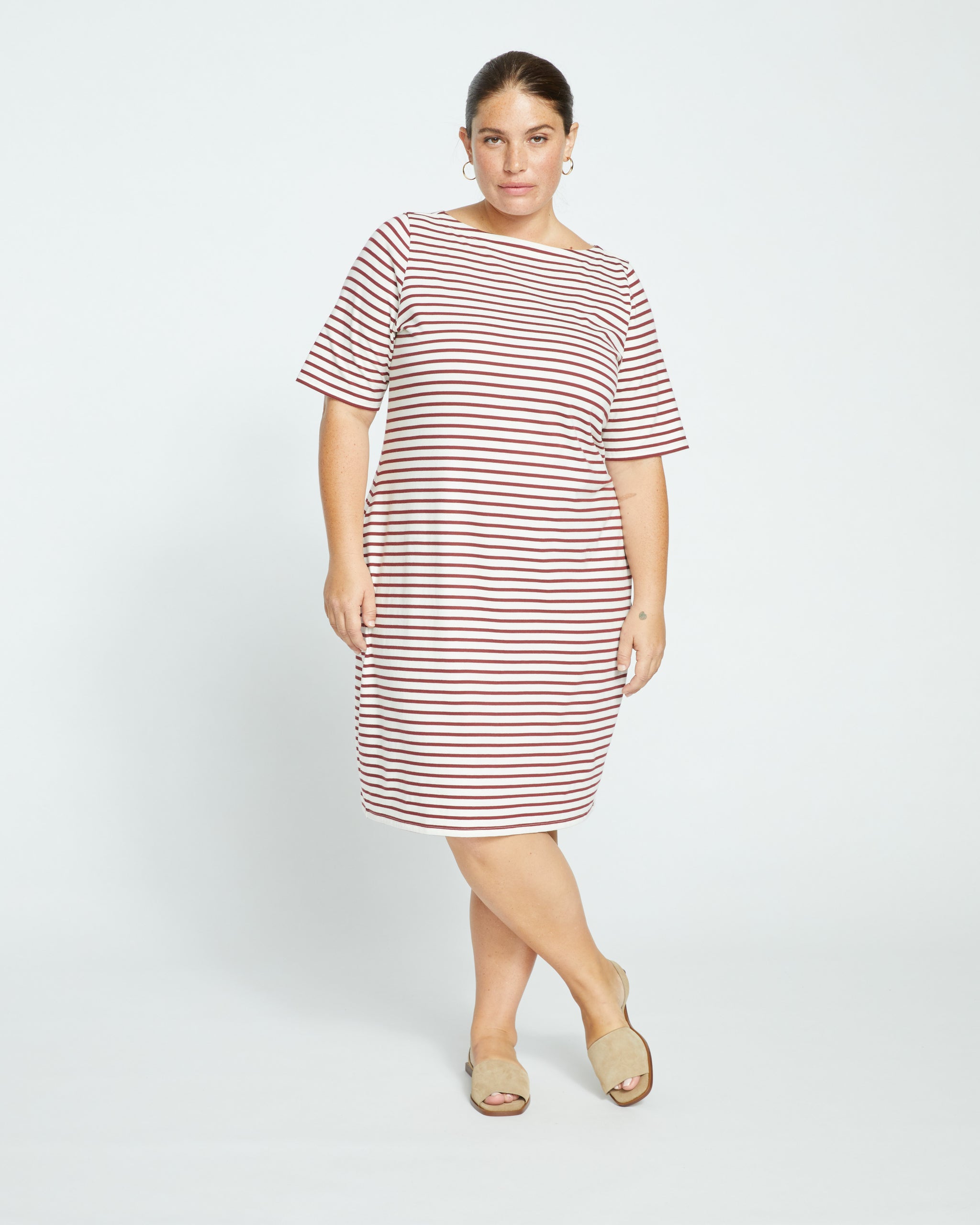 Belle Breton-Stripe Compact Jersey Dress - Ecru/Burgundy Stripe ...