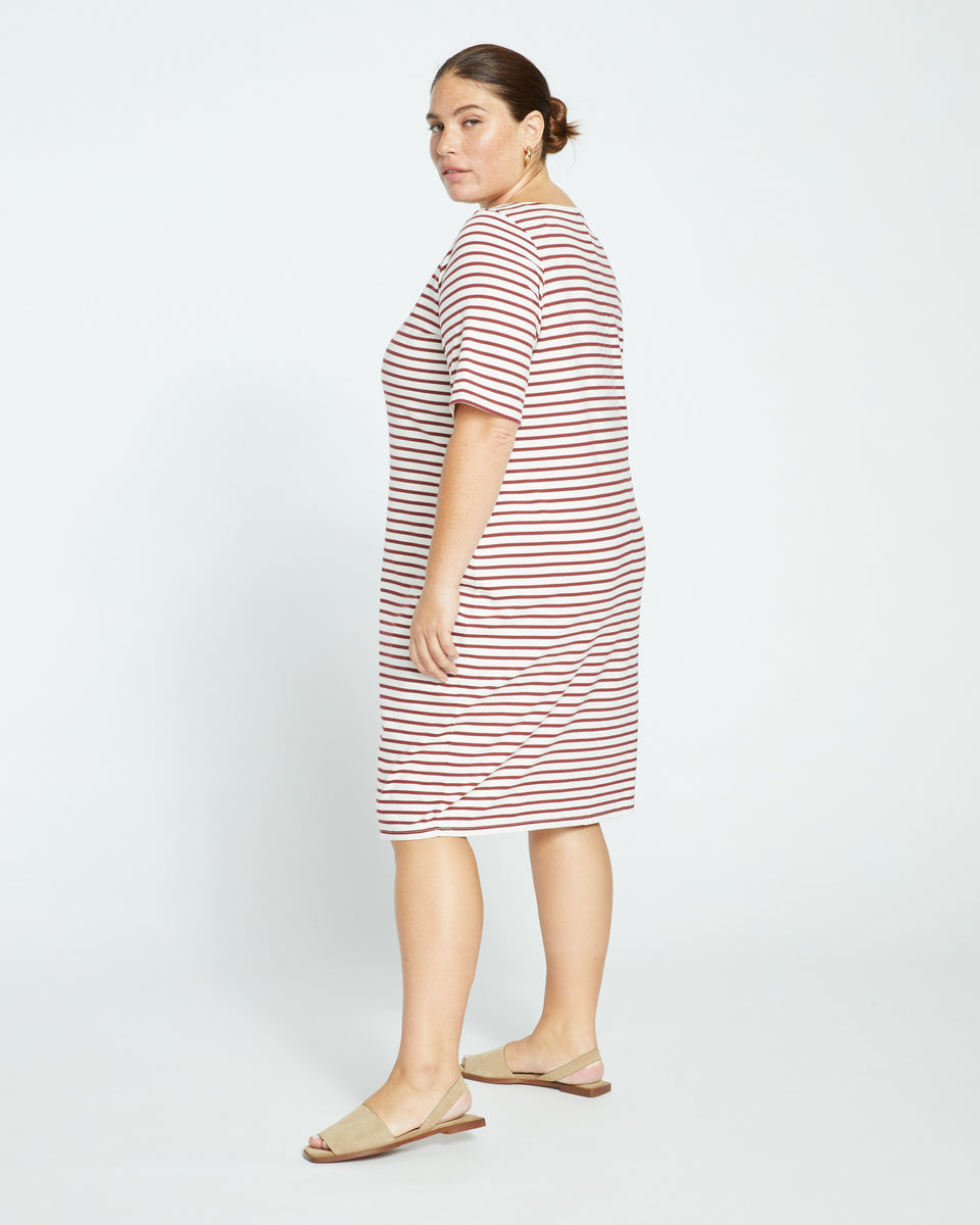 Belle Breton-Stripe Compact Jersey Dress - Ecru/Burgundy Stripe Zoom image 2