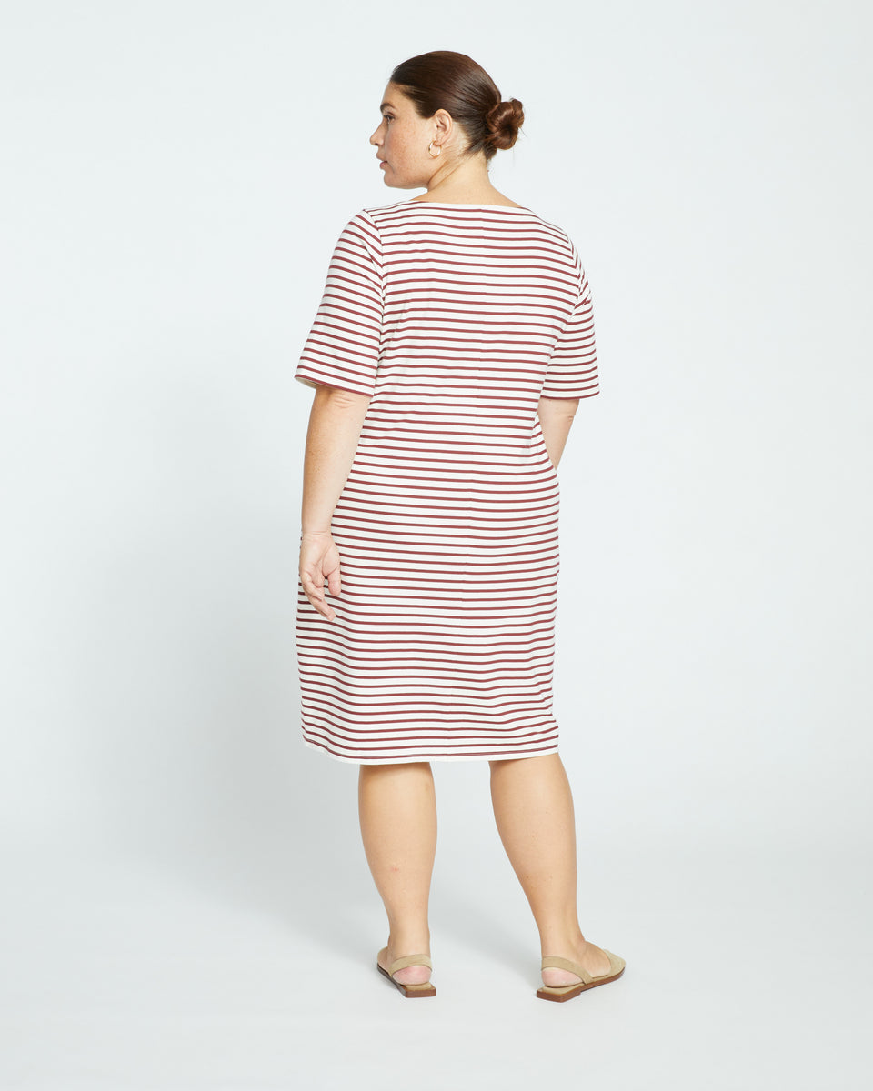 Belle Breton-Stripe Compact Jersey Dress - Ecru/Burgundy Stripe Zoom image 3
