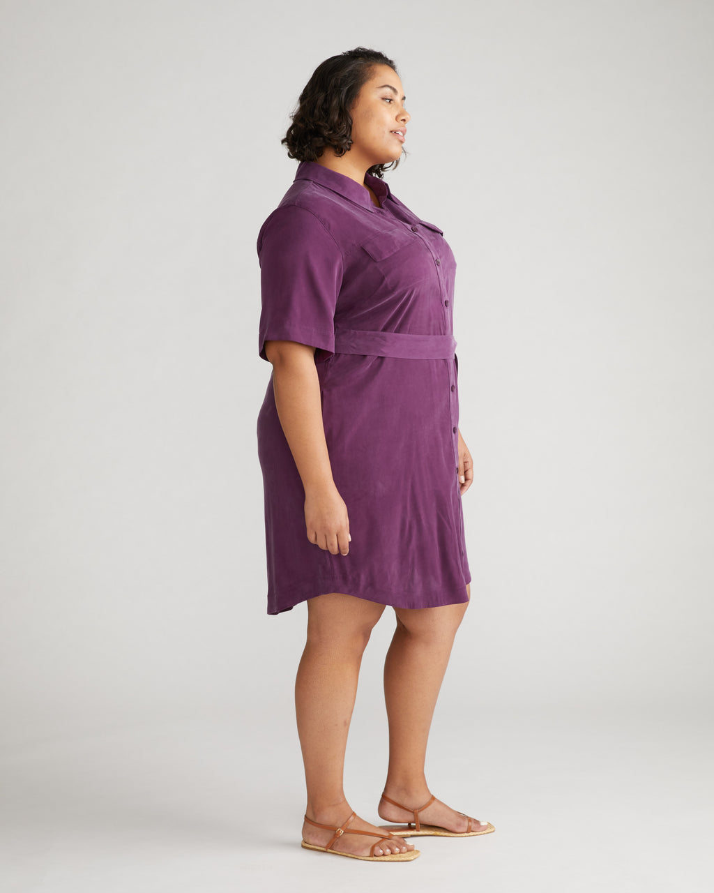 Short Sleeve Cupro Dress - Deep Pansy - image 1