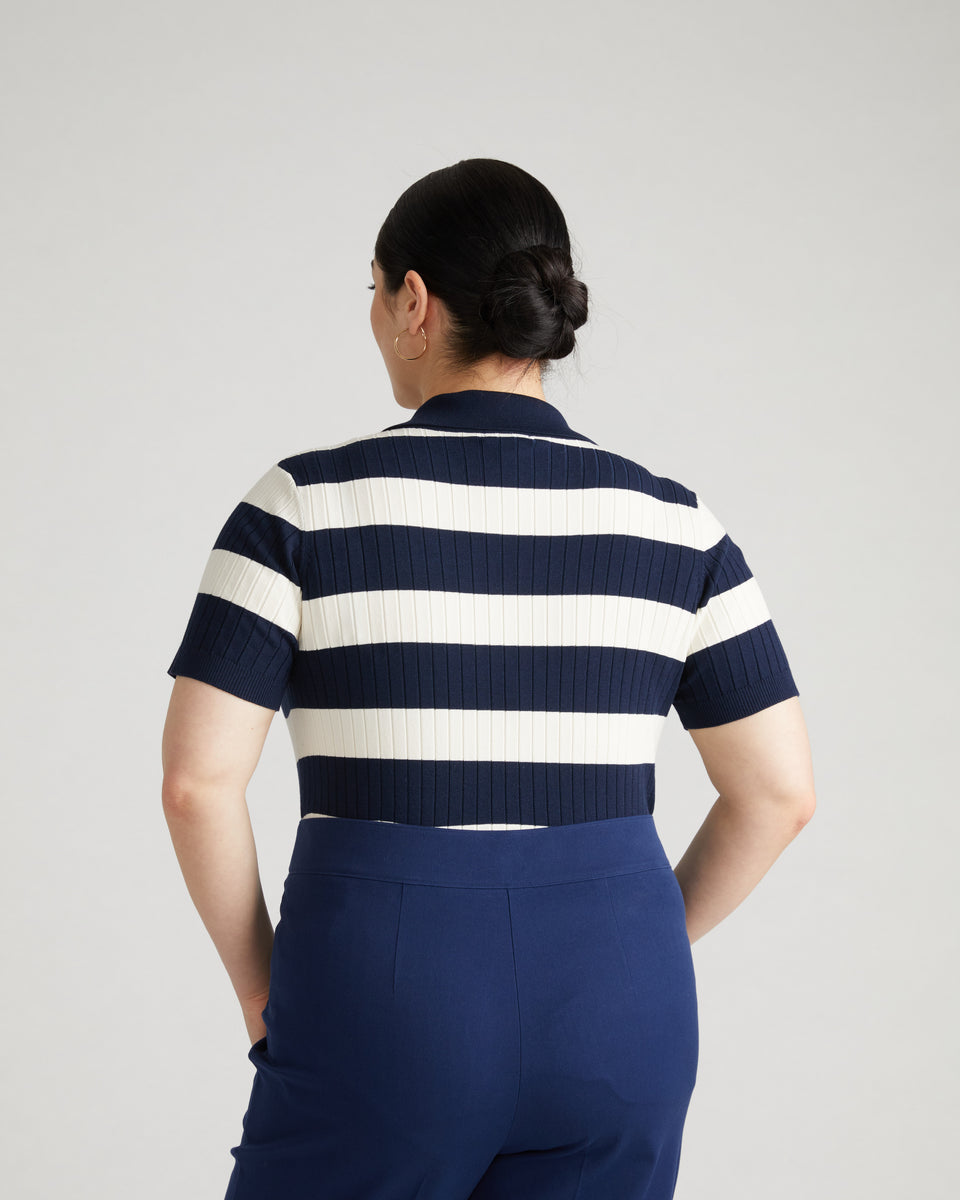 Jacqueline Short Sleeve Polo Sweater - Navy/White Zoom image 3