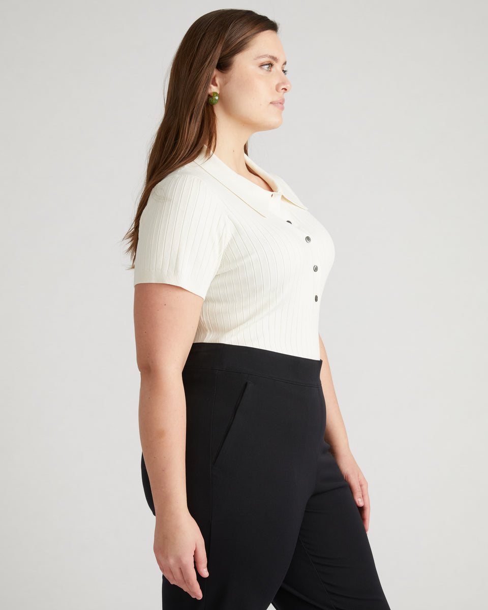 Jacqueline Short Sleeve Polo Sweater - Crisp White Zoom image 2