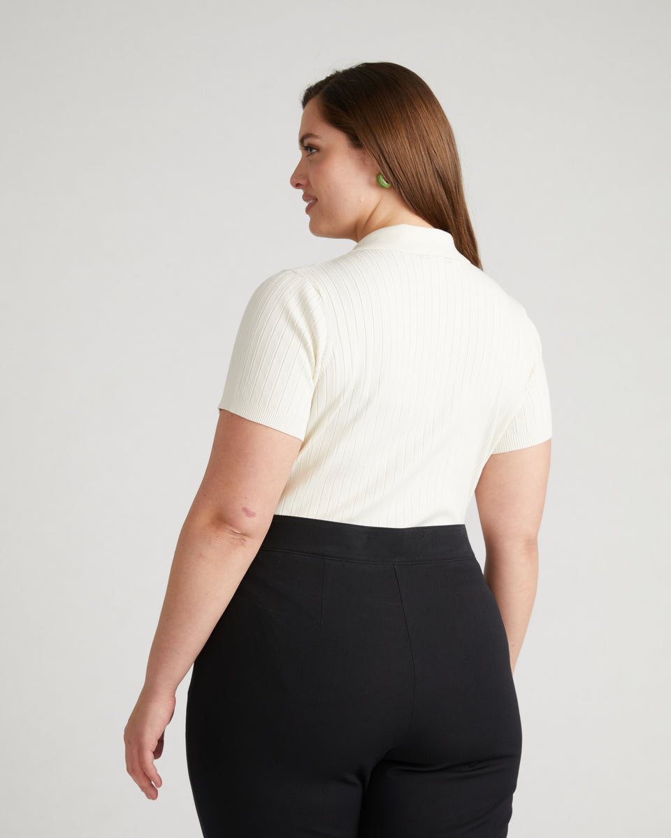 Jacqueline Short Sleeve Polo Sweater - Crisp White Zoom image 3