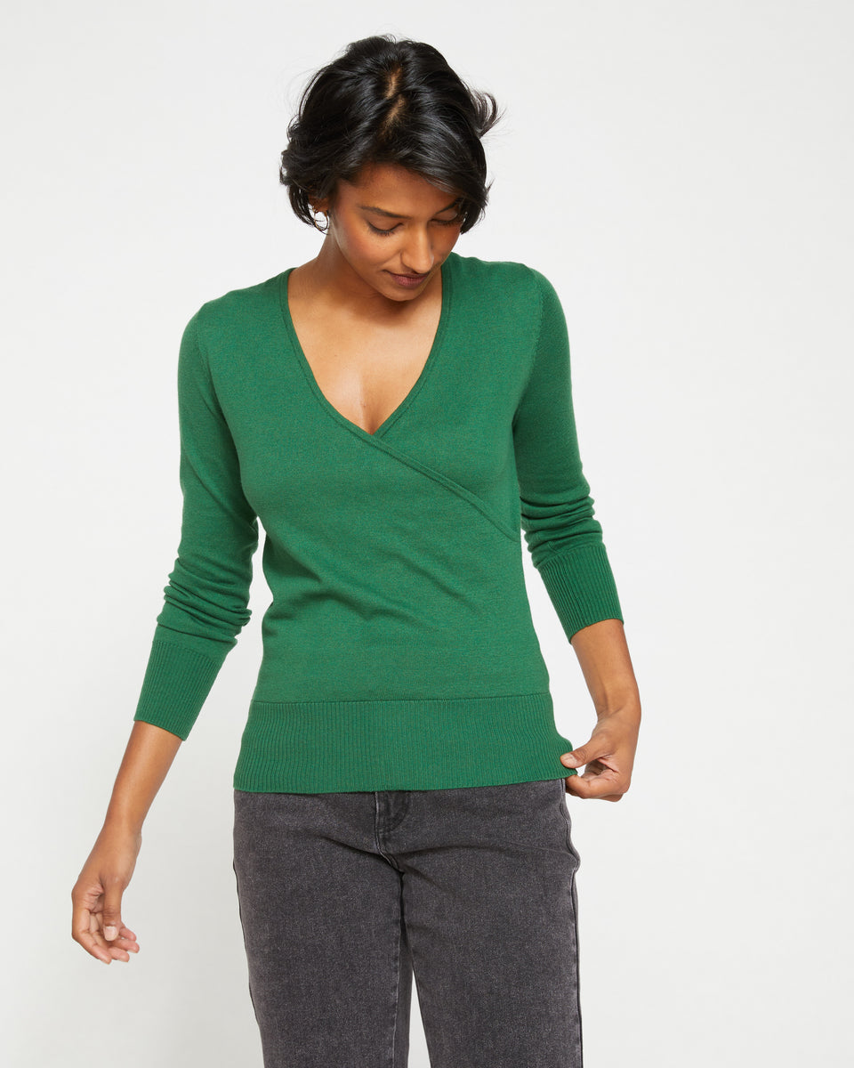 Statement Wrap Sweater - Kelly Green Zoom image 1