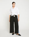 Stephanie Wide Leg Stripe Ponte Pants 27 Inch - Black with Blue/White Stripe thumbnail 0