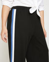 Stephanie Wide Leg Stripe Ponte Pants 27 Inch - Black with Blue/White Stripe thumbnail 1