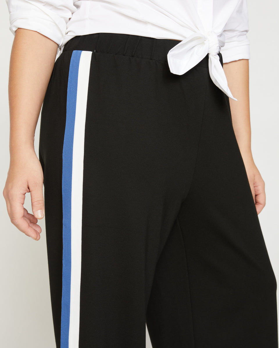 Stephanie Wide Leg Stripe Ponte Pants 27 Inch - Black with Blue/White Stripe Zoom image 1