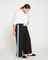 Stephanie Wide Leg Stripe Ponte Pants 27 Inch - Black with Blue/White Stripe thumbnail 2